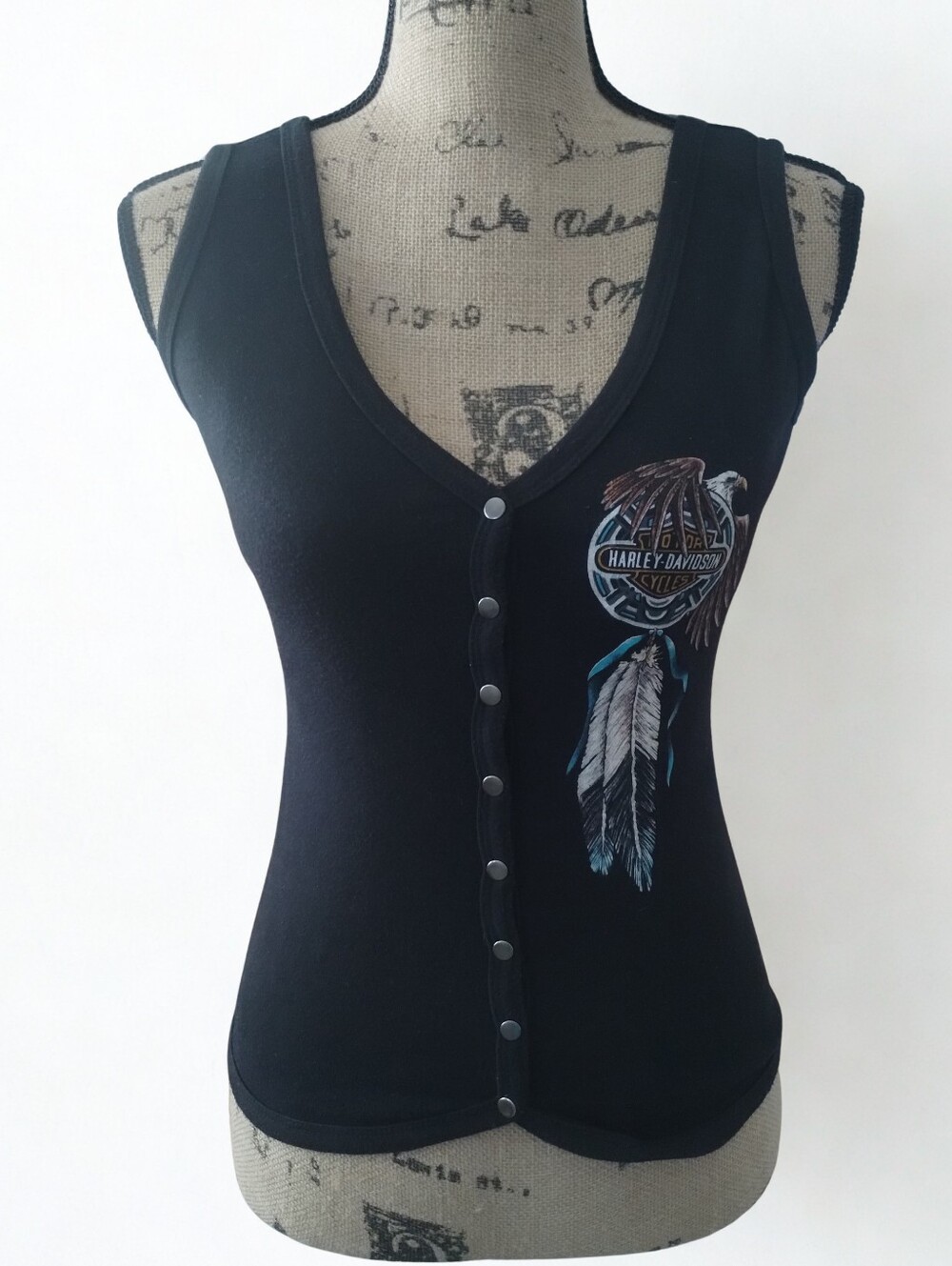Harley Davidson Vintage 1987 Snap Front Tank Top Womens Size M